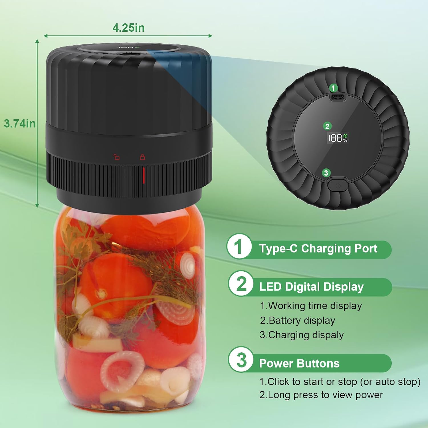 Mason Jar Vacuum Sealer, Vp06+ Electric Vacuum Sealer For Jars | Cordless Handheld Jar Vaccum Sealer With Wide And Regular Mouth Mason Lids,Ideal Present For Mom,Wife Black