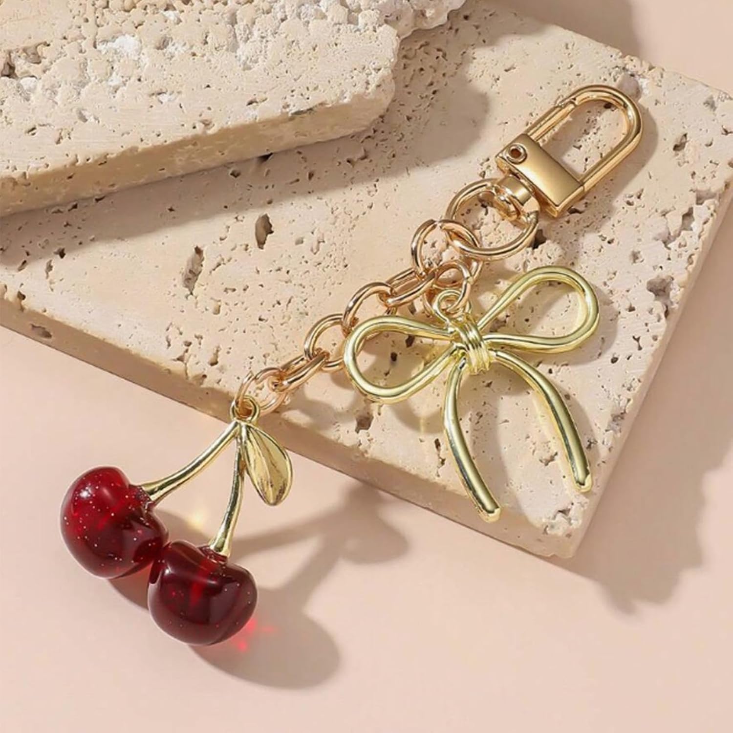 YDF Cherry Keychain Cute Bag Charm Women Leather Keyring Car Keys Gift Mother's Day Birthday Valentine's Purse Accessory