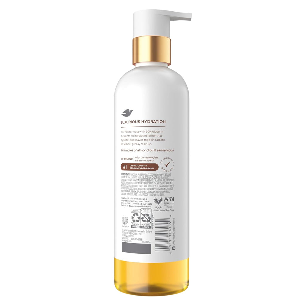 Dove Serum+ Shower Oil Body Wash With Glycerin Serum, Almond Oil & Sandalwood, Soothing Hydrating Cleanser, 15.3 Fl Oz