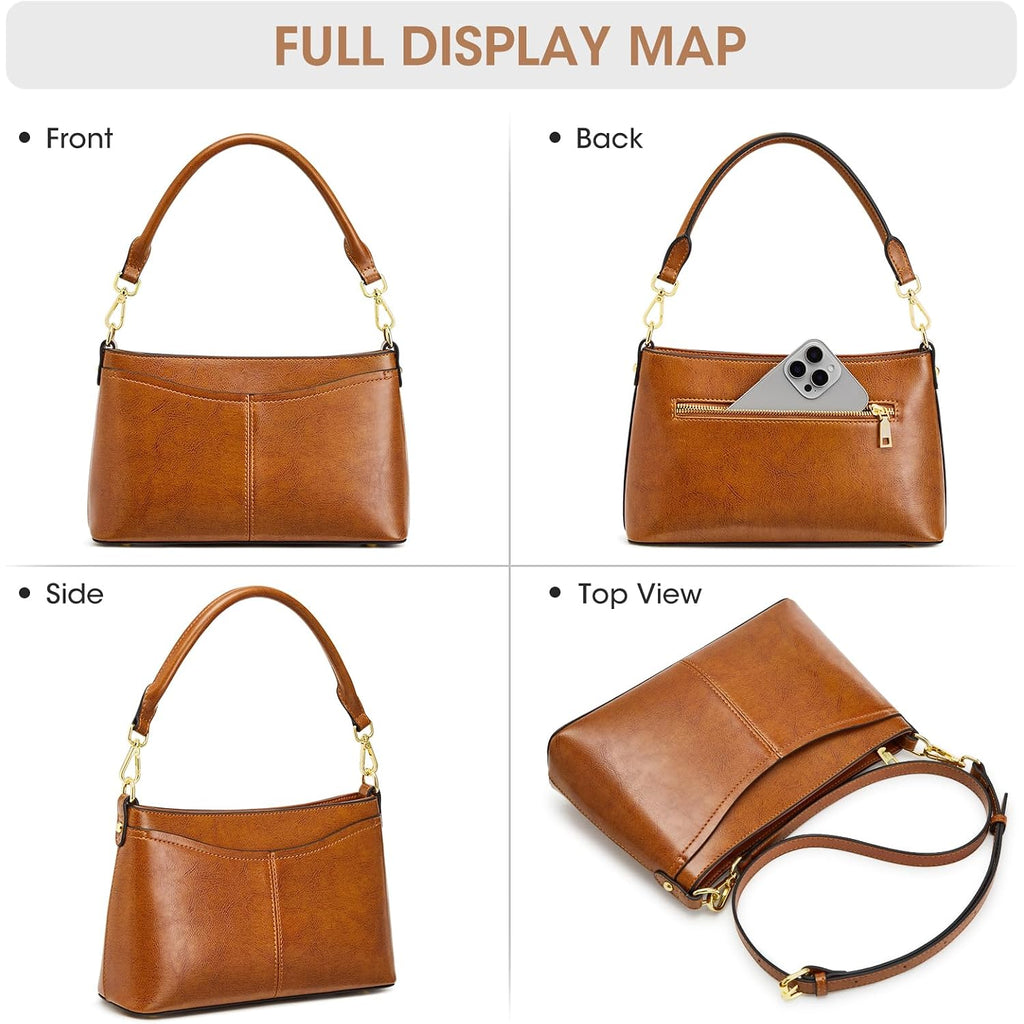 Kattee Genuine Leather Crossbody Bags For Women Small Shoulder Purse Handbags With 2 Detachable Straps 6 Card Slots