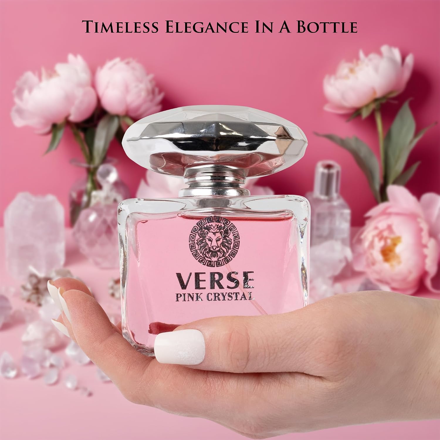 Verse Pink Crystal Eau De Parfum For Woman - Top Notes Of Pomegranate, Yuzu & Iced Accord - Base Notes Of Peony, Lotus, Magnolia, Amber, Musk & Mahogany - Floral & Fruity Scent - Elegant 100Ml Bottle