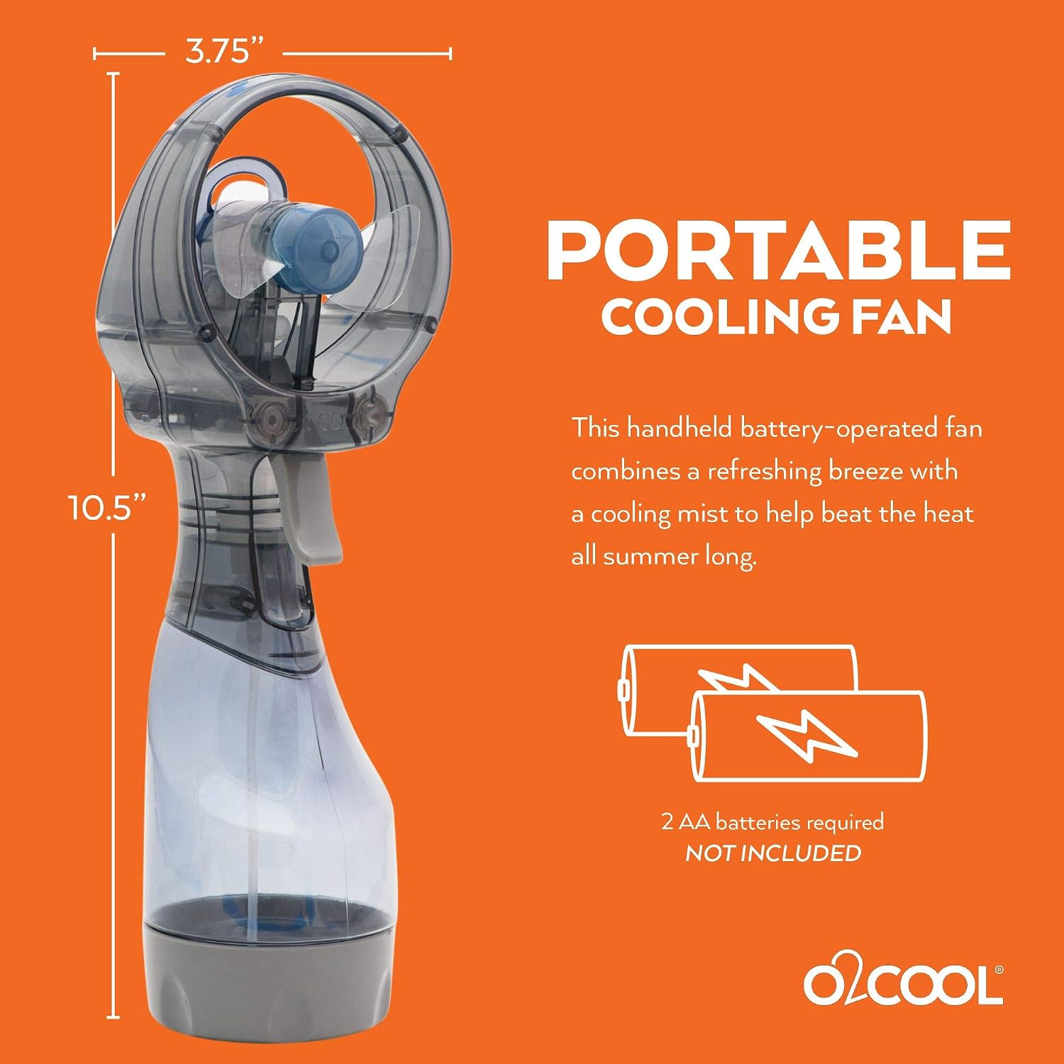 O2Cool Deluxe Handheld Misting Fan Battery Powered Grey | Yes