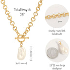 18k Gold Plated Chain Link Necklace for Women, Baroque Pearl/Compass Pendant Necklace