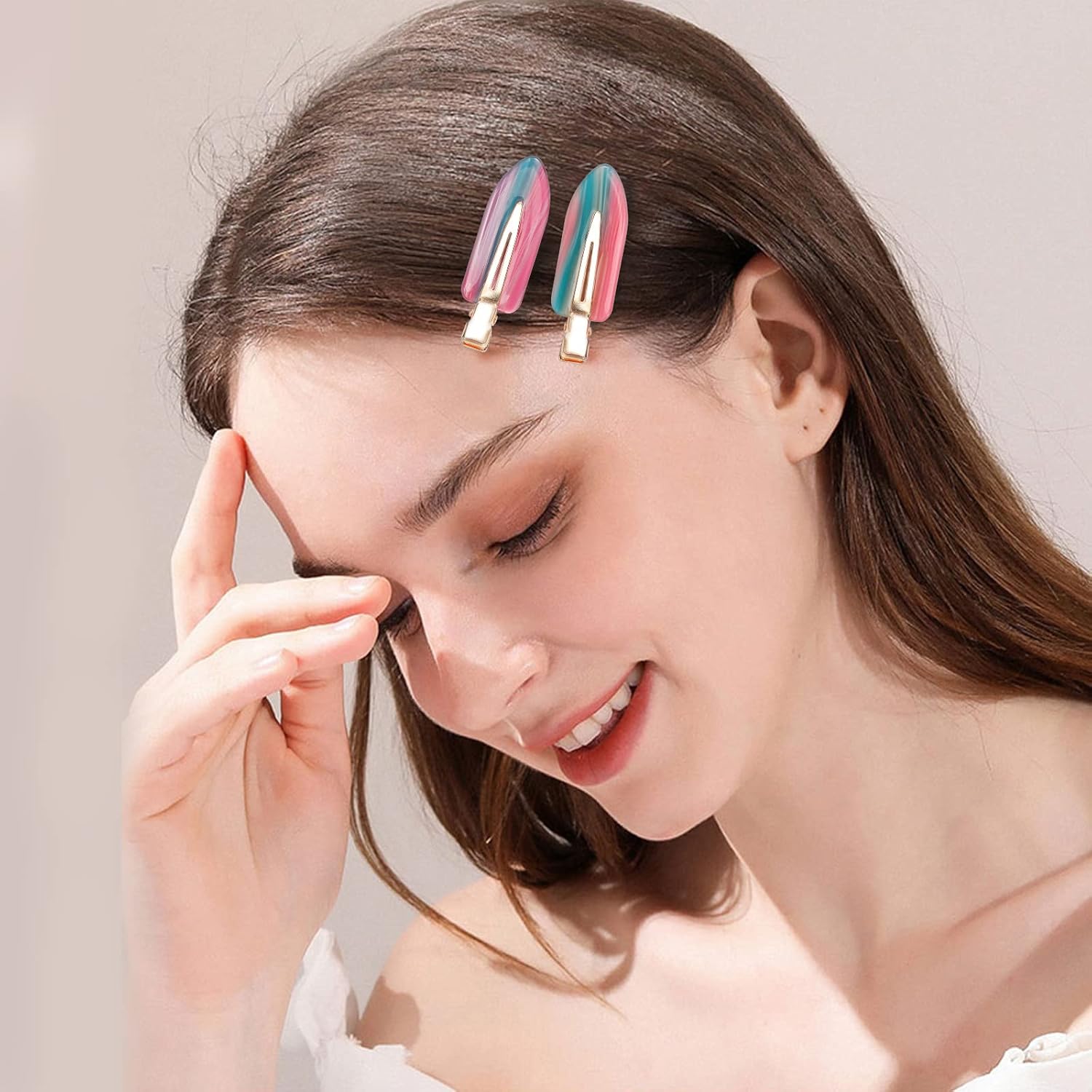 Kesaplan 10Pcs No Bend Hair Clips, Acrylic Resin No Crease Hair Clips For Styling, Colorful Creaseless Flat Duckbill Hair Barrette For Makeup Hairstyle Accessories For Women Gifts