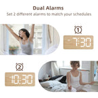 Uscce Wooden Digital Alarm Clocks For Bedrooms With 0-100% Dimmable Display | Desk Clock With Large Numbers For Living Room - Loud Dual Alarm For Heavy Sleepers With Volume Control - Wood Decor & Gifts