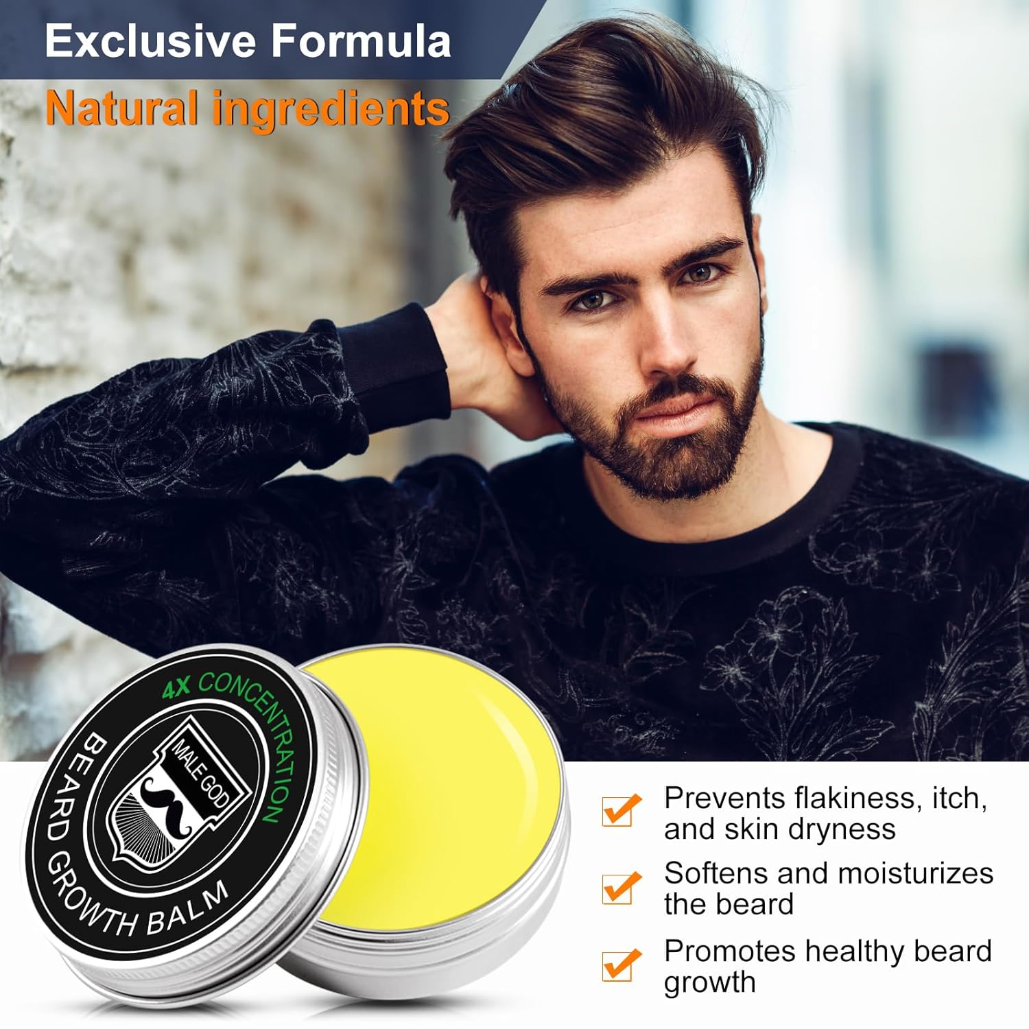 MALE GOD Beard Kit, Beard Growth Kit w/Natural Ingredients Beard Oil & Balm & Comb, Beard Growth Oil w/4X Thickening Biotin, Chrismtas | Anniversary | Birthday Gifts for Men Him Husband Boyfriend, Dad