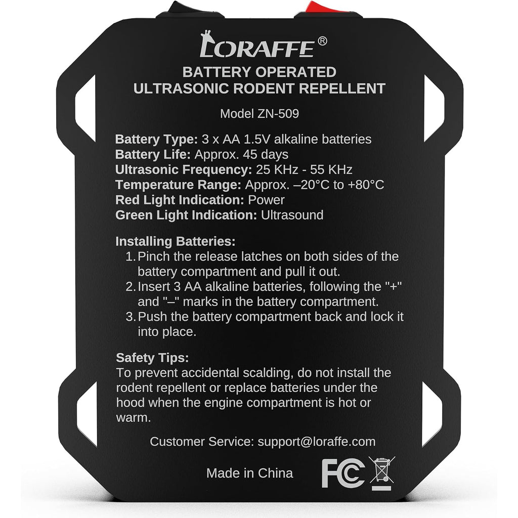 Battery Operated Ultrasonic Under Hood Rodent Repellent For Car Engines | Battery-Powered Ultrasonic Mice Repeller Rat Deterrent With Flashing Led Strobe Lights For Vehicles, Garages, Attics, Barns