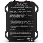 Battery Operated Ultrasonic Under Hood Rodent Repellent For Car Engines | Battery-Powered Ultrasonic Mice Repeller Rat Deterrent With Flashing Led Strobe Lights For Vehicles, Garages, Attics, Barns