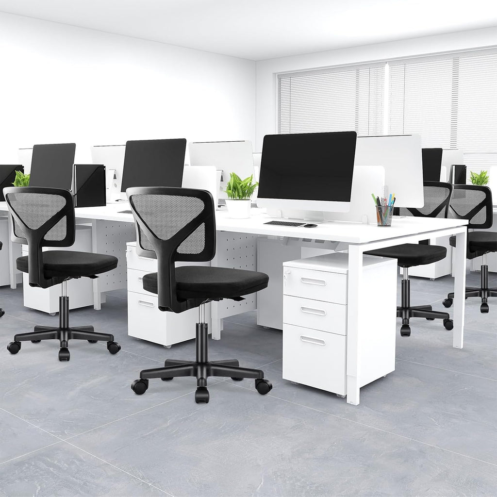 Dumos Small Office Chair Armless, Ergonomic Adjustable Home Office Swivel Rolling Task Chair No Arms, Comfy Mesh Mid Back Computer Work Vanity Desk Chiars With Wheels For Small Spaces, Inky