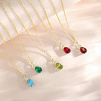 FANCIME 14K Solid Yellow Gold Birthstone Pendant Necklace for Women with Diamond Pear Shaped Teardrop Necklace Birthday Gifts for Mom Women Sterling Silver Chain 16" + 2" Extender
