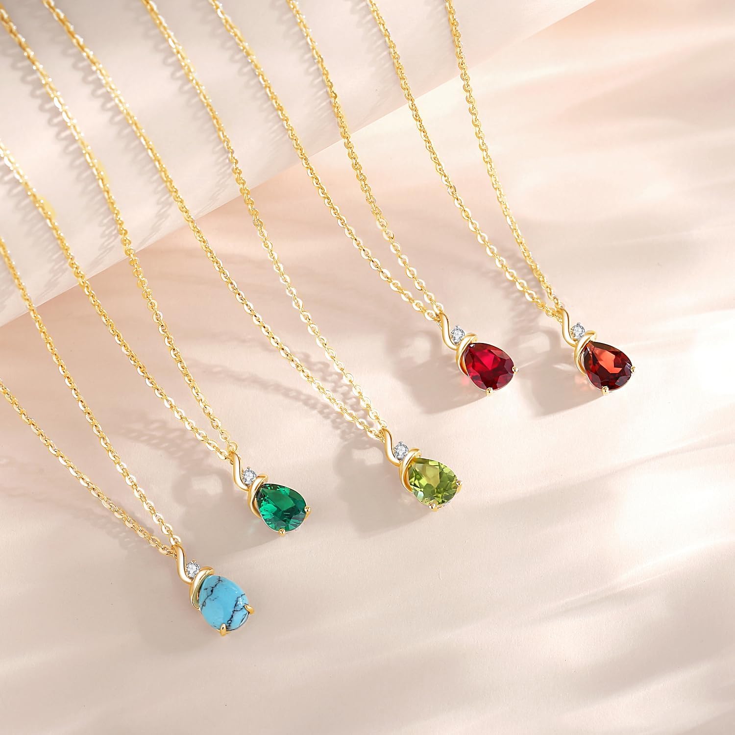 FANCIME 14K Solid Yellow Gold Birthstone Pendant Necklace for Women with Diamond Pear Shaped Teardrop Necklace Birthday Gifts for Mom Women Sterling Silver Chain 16" + 2" Extender