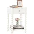 Awasen White Nightstand, Small Side Table With Drawer For Living Room, Farmhouse End Bedside Table With Spindle Wood Legs For Bedroom, Office, White