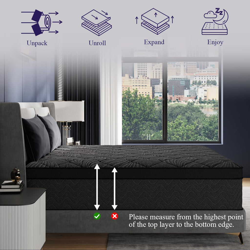 Hiboss Twin Size Mattress (Upgraded), 12 Inch Luxury Hybrid Twin Mattress In A Box, Cooling Gel Memory Foam & Pocket Springs, Medium Firm, Back Pain Relief, Extra Edge Support, 365-Night Trial