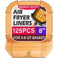 Air Fryer Liners Disposable 125Pcs, 8" Parchment Paper For 5-8Qt, Nonstick | Square Unbleached Airfryer Basket Liners,Oil-Proof, Greaseproof For Baking, Roasting, Microwave, Oven Air Fryer Accessories
