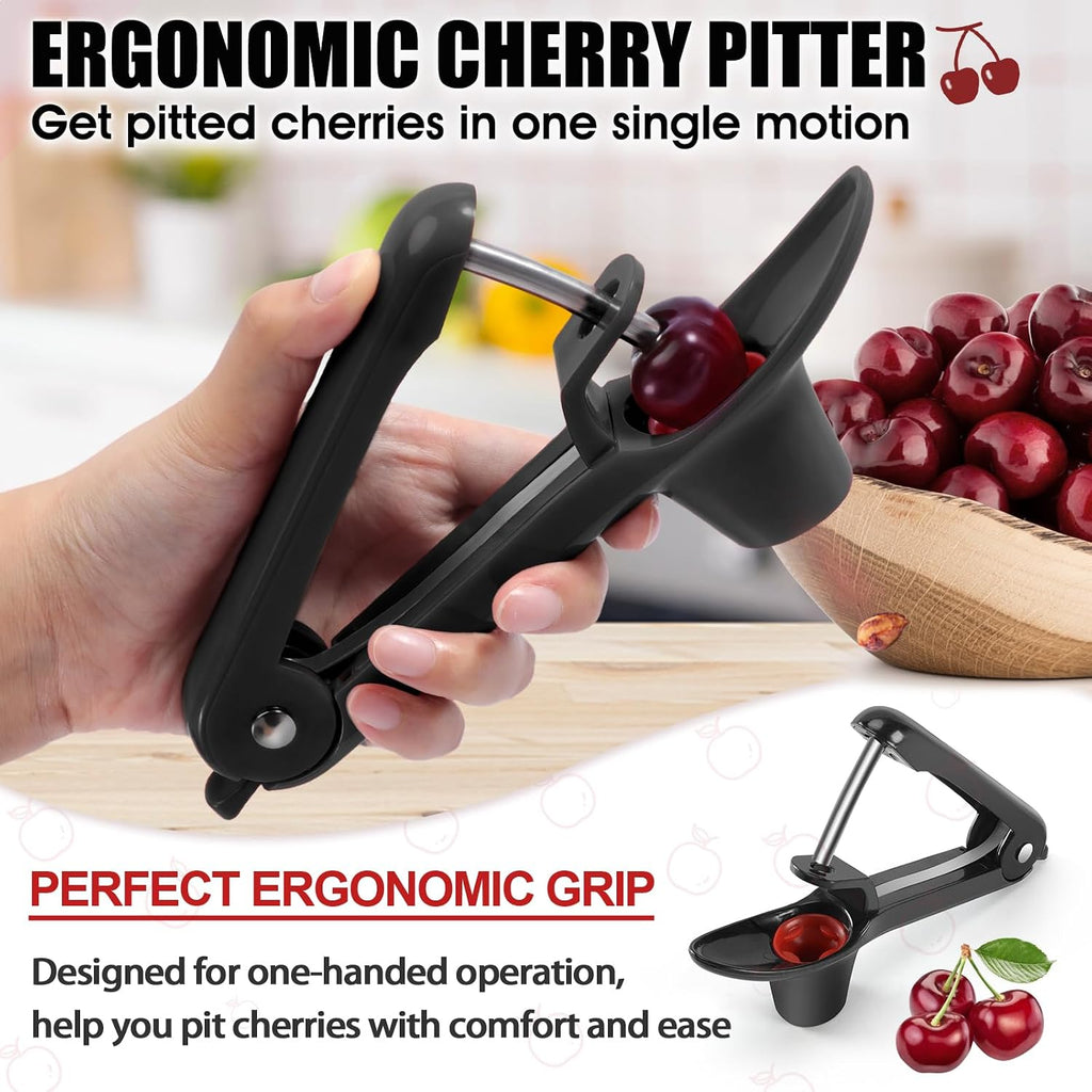 Schvubenr Cherry Pitter Tool - Stainless Steel Cherry Corer Pitter With Ergonomic Push Design - Easy To Use For Making Cherry Jam - Pit Cherry With Ease, Saving Time & Space With Lock Design(Black)