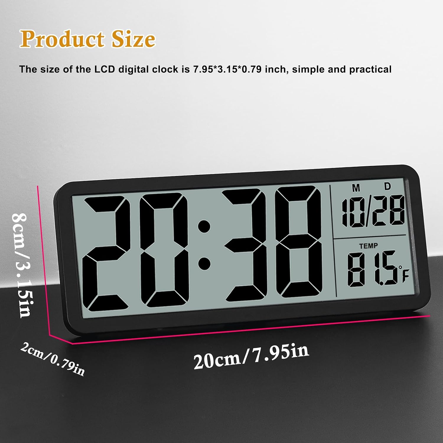 Digital Lcd Wall Clock Easy To Set, 8.5 Inch Lcd Screen With Time/Date/Temperature Display,Simple Digital Desk Clock With 12/24H For Bedroom Living Room Office Décor