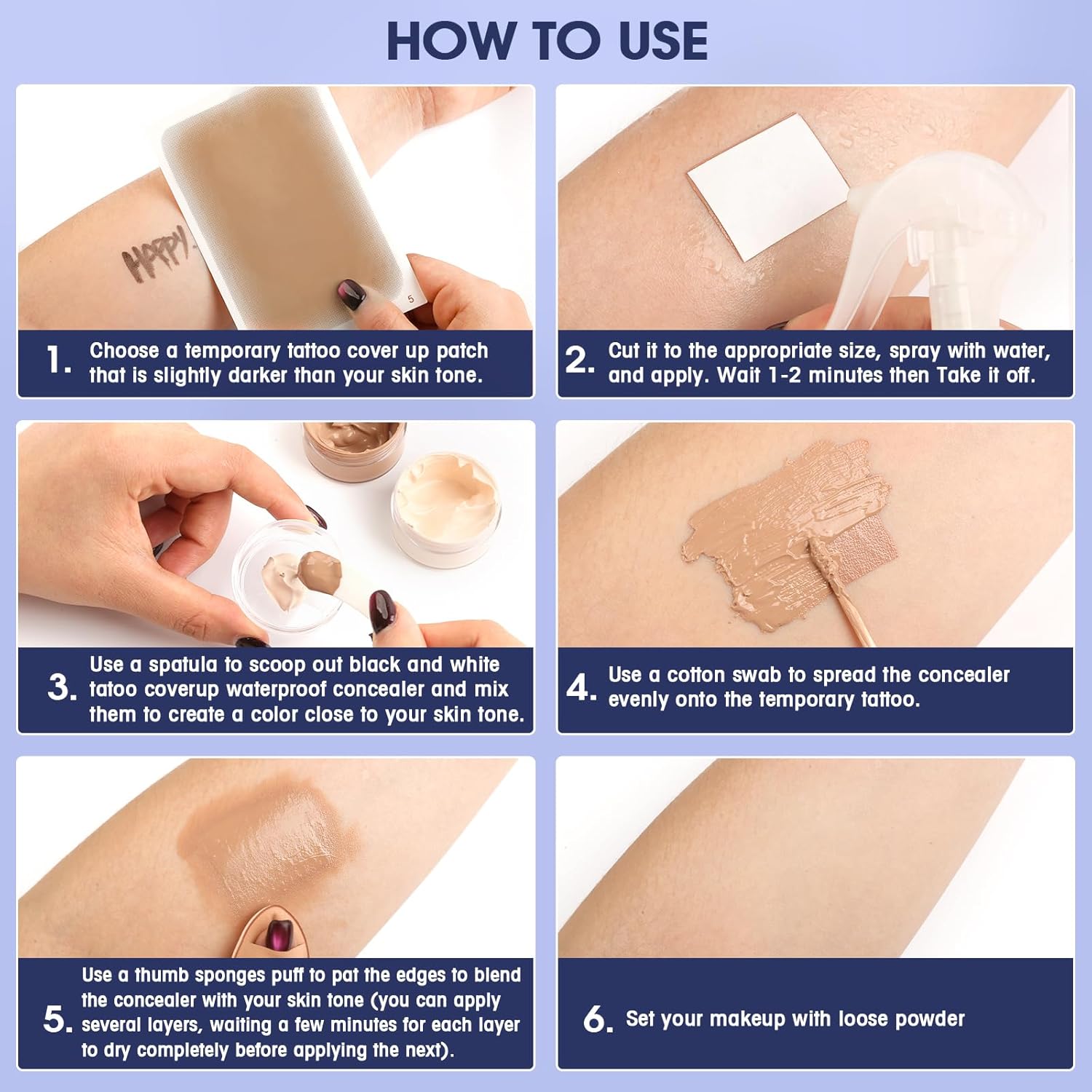 Tattoo Cover Up Makeup Waterproof, Tattoo Cover Up Makeup Cream, Light & Dark Blendable Shades With Skin Tone Patch, Sponges & Mixing Tool Cover Tattoo, Scar, Birthmark Bruises For Body & Face