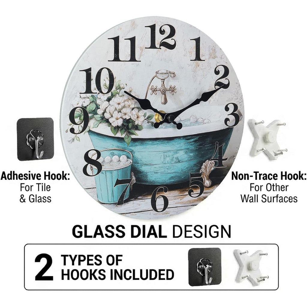 Bathroom Wall Clock,Rustic Style Waterproof Glass Shower Clock Wall Clock For Bathroom Pool Decor (8 Inch,Blue)