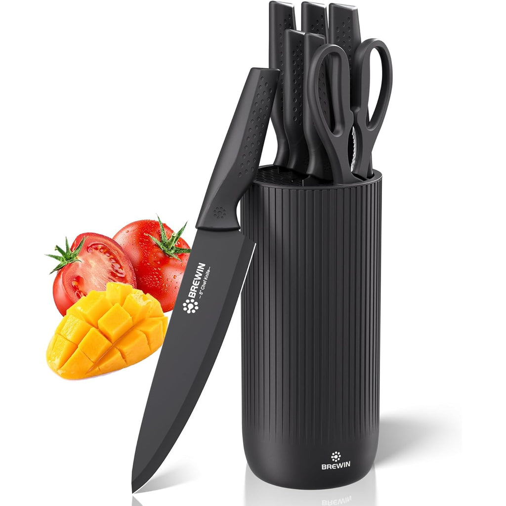 Knife Set, Brewin Kitchen Knife Set, Knives Set for Kitchen, Universal Knife Block, Utility Knife Block Set, New Home Essentials, Apartment Essentials, Dishwasher Safe