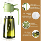 Poshetion 2 In 1 Olive Oil Sprayer For Cooking, 16Oz Light-Proof Oil Dispenser For Kitchen, Leak-Proof Oil Spray Bottle For Air Fryer, Salad, Bbq, Baking, Grilling - Black & Green