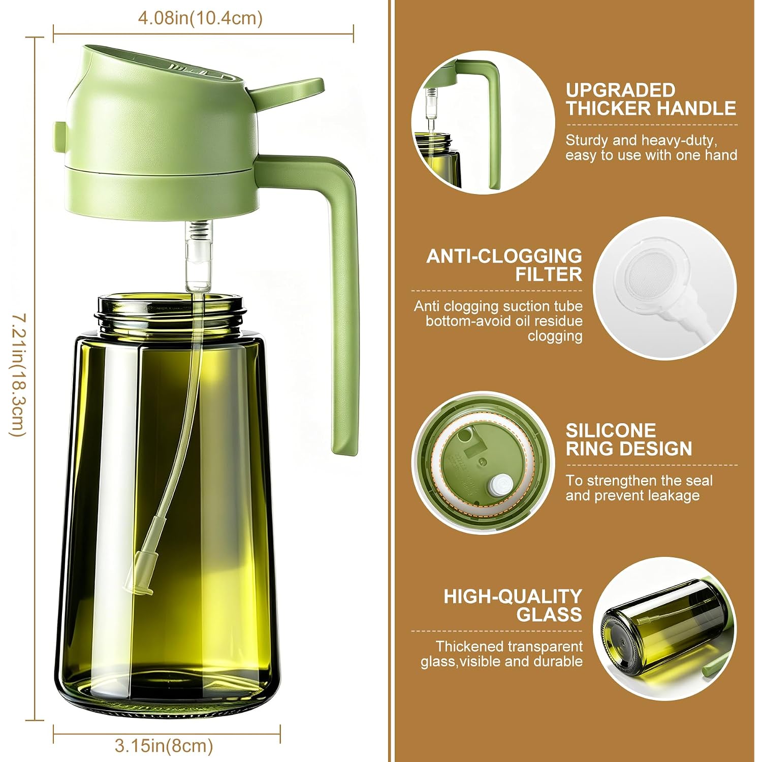 Poshetion 2 In 1 Olive Oil Sprayer For Cooking, 16Oz Light-Proof Oil Dispenser For Kitchen, Leak-Proof Oil Spray Bottle For Air Fryer, Salad, Bbq, Baking, Grilling - Black & Green