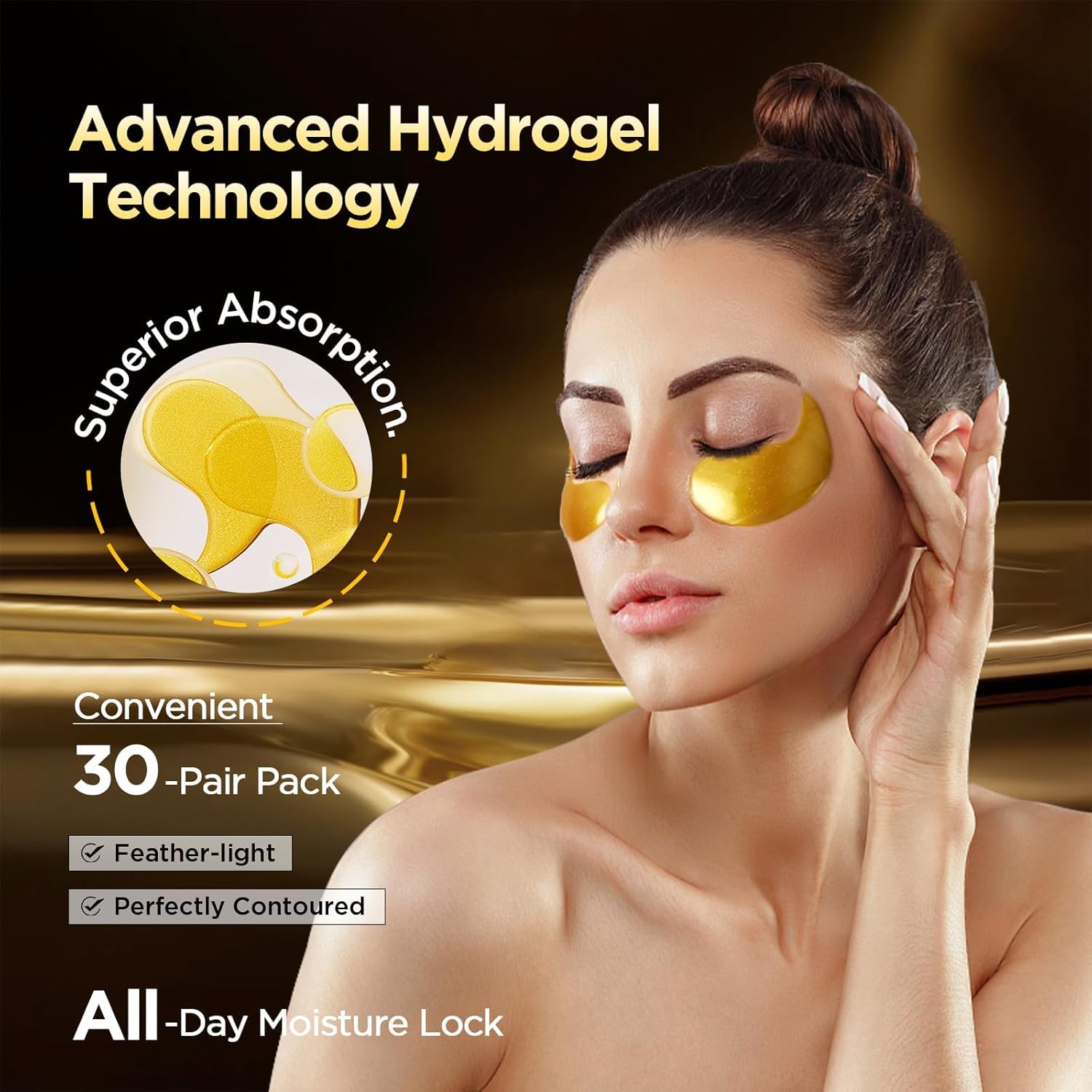 24K Gold Under Eye Patches - Firming, Glowing & Hydrating Hydrogel Mask For Puffy Eyes, Dark Circles, Wrinkles, Eye Bags Treatment, Gifts For Women And Men, 30 Pairs