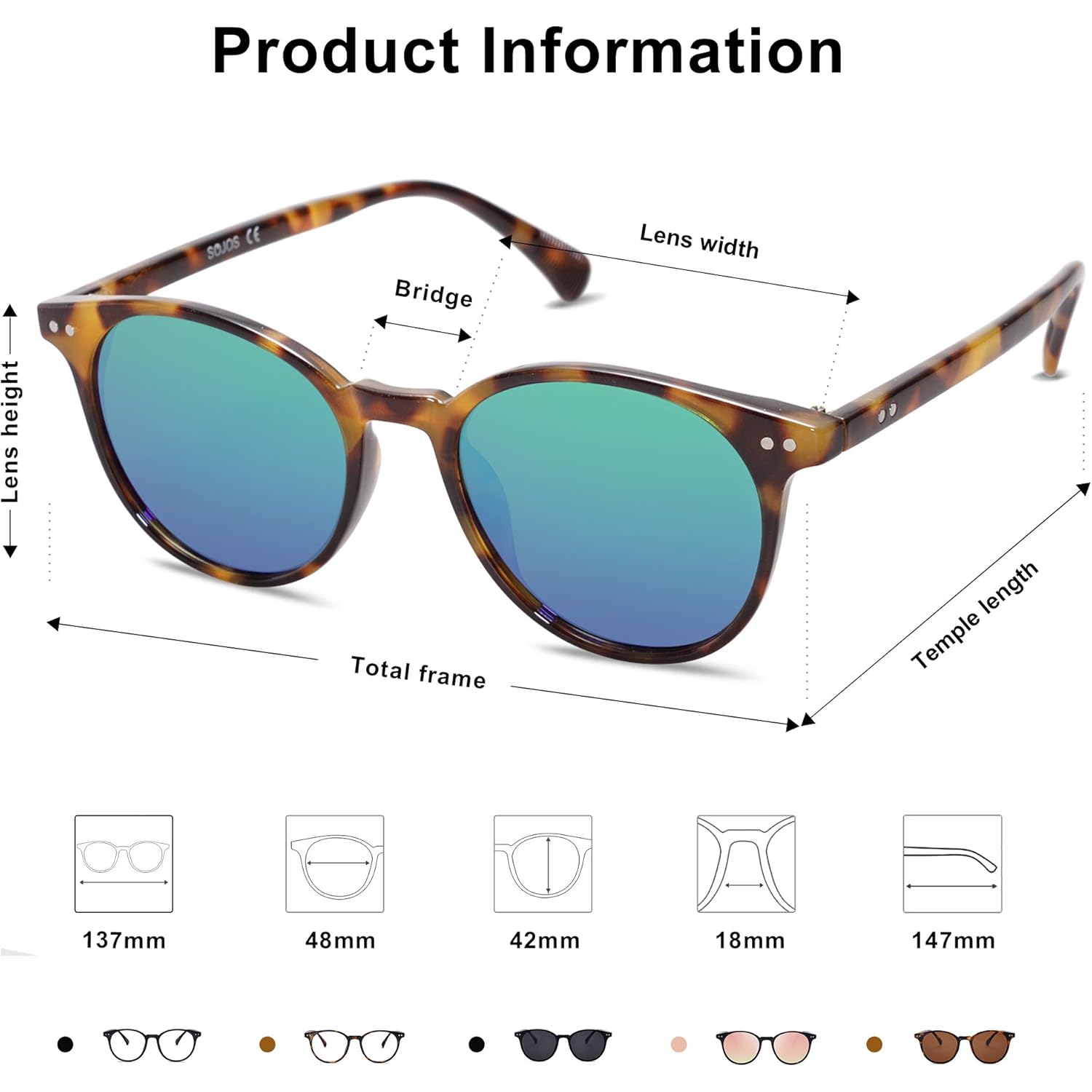 SOJOS Small Round Classic Polarized Sunglasses for Women Men Vintage Style UV400 Lens MAY SJ2113
