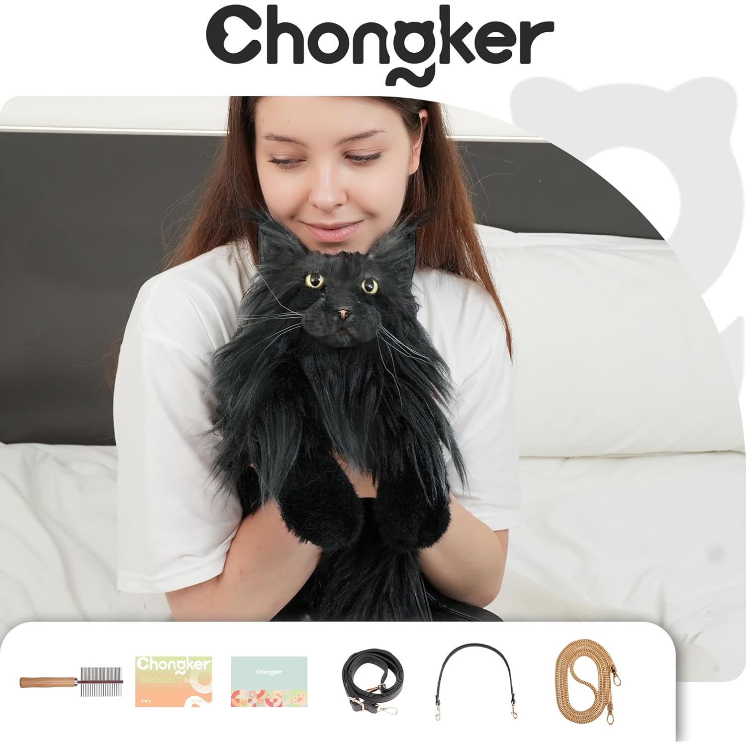 Chongker Cat Shaped Backpack - Handcrafted Stuffed Animals Plush Bag with Adjustable Shoulder, Crossbody, and Handbag Straps (MaineCoon Cat)