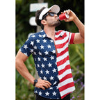 Men American Flag Button Shirt 4Th Of July Short Sleeve Shirts (S-3Xl)