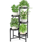 Plant Stand Indoor Outdoor, 5 Tier Corner Metal Flower Display Holder Shelf, Folding Tall Orchid Rack For Patio Balcony Porch Garden Living Room House, Black