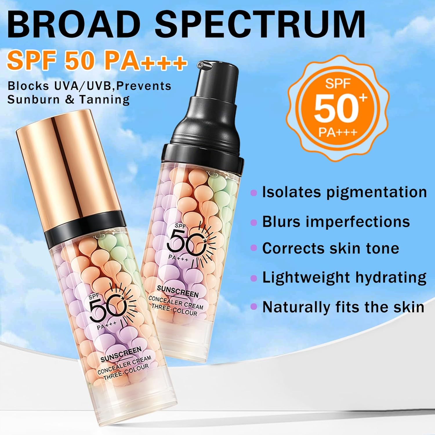 2PCS Color Correcting Primer Face Makeup,3 in 1 Primer for Face Before Makeup with SPF 50,Oil Control Makeup Primer for Face,Radiance Skin,Moisturizing Protector Solar Para La Cara Con Color