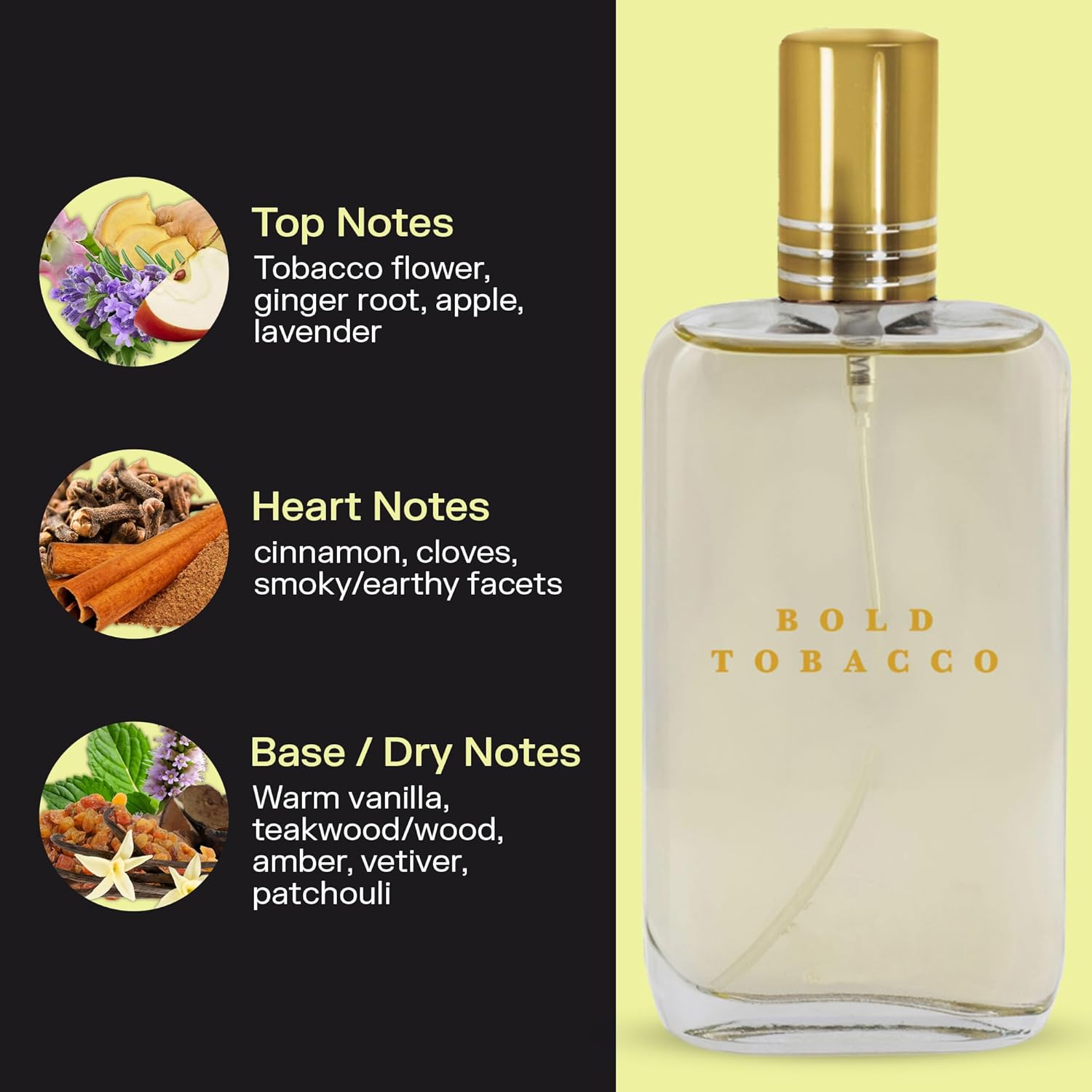 PB ParfumsBelcam Bold Tobacco Eau de Toilette Spray for Men – Warm Woody Spicy Scent with Tobacco Flower, Ginger, Cinnamon & Vanilla – Typically Lasts 3–6 Hours, Masculine Signature Scent, 3.4 fl oz