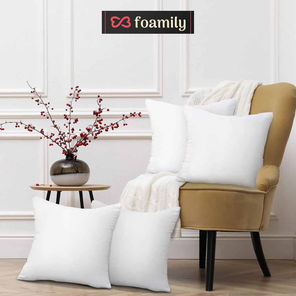 Foamily Couch Pillows Inserts 18x18 (Set of 4) Premium Decorative Pillows for Couch, Bed & Living Room, Soft Fluffy Throw Pillow Inserts for Home Décor