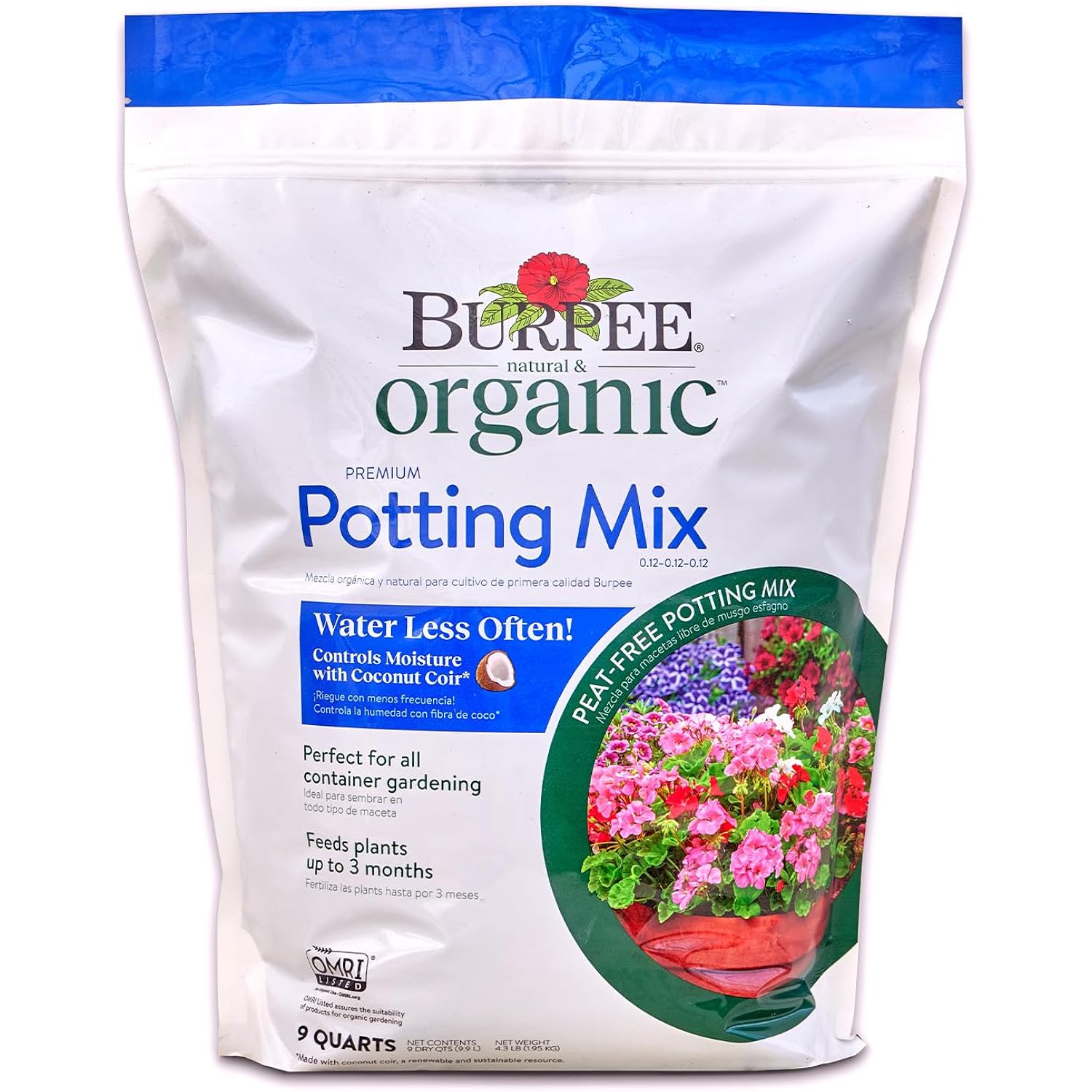 Burpee, 9 Quarts | Premium Organic Potting Natural Soil Mix Food Ideal For Container Garden-Vegetable, Flower & Herb Use For Indoor Outdoor Plant