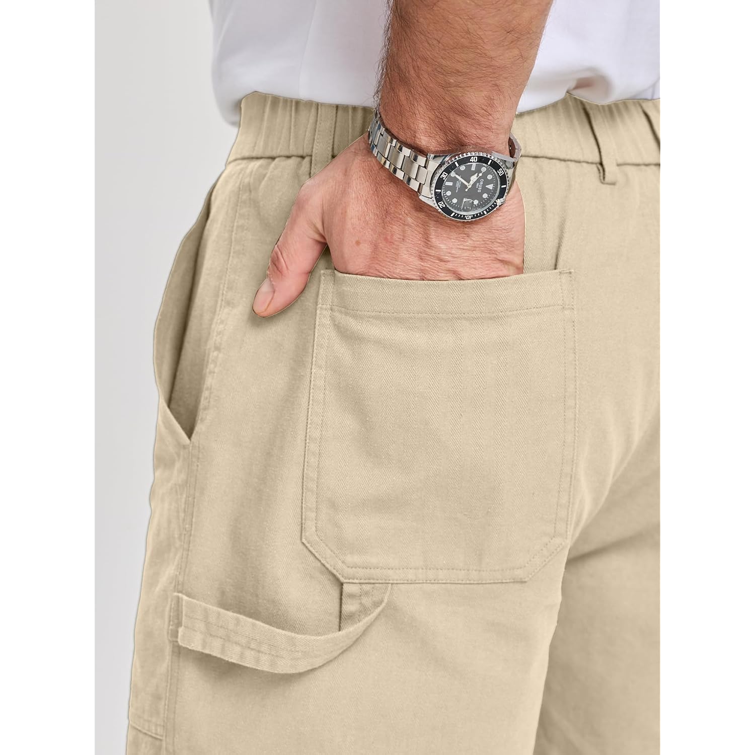 Jmierr Men'S Cotton Carpenter Work Shorts - Button & Elastic Waist, Multi-Pocket Casual Shorts