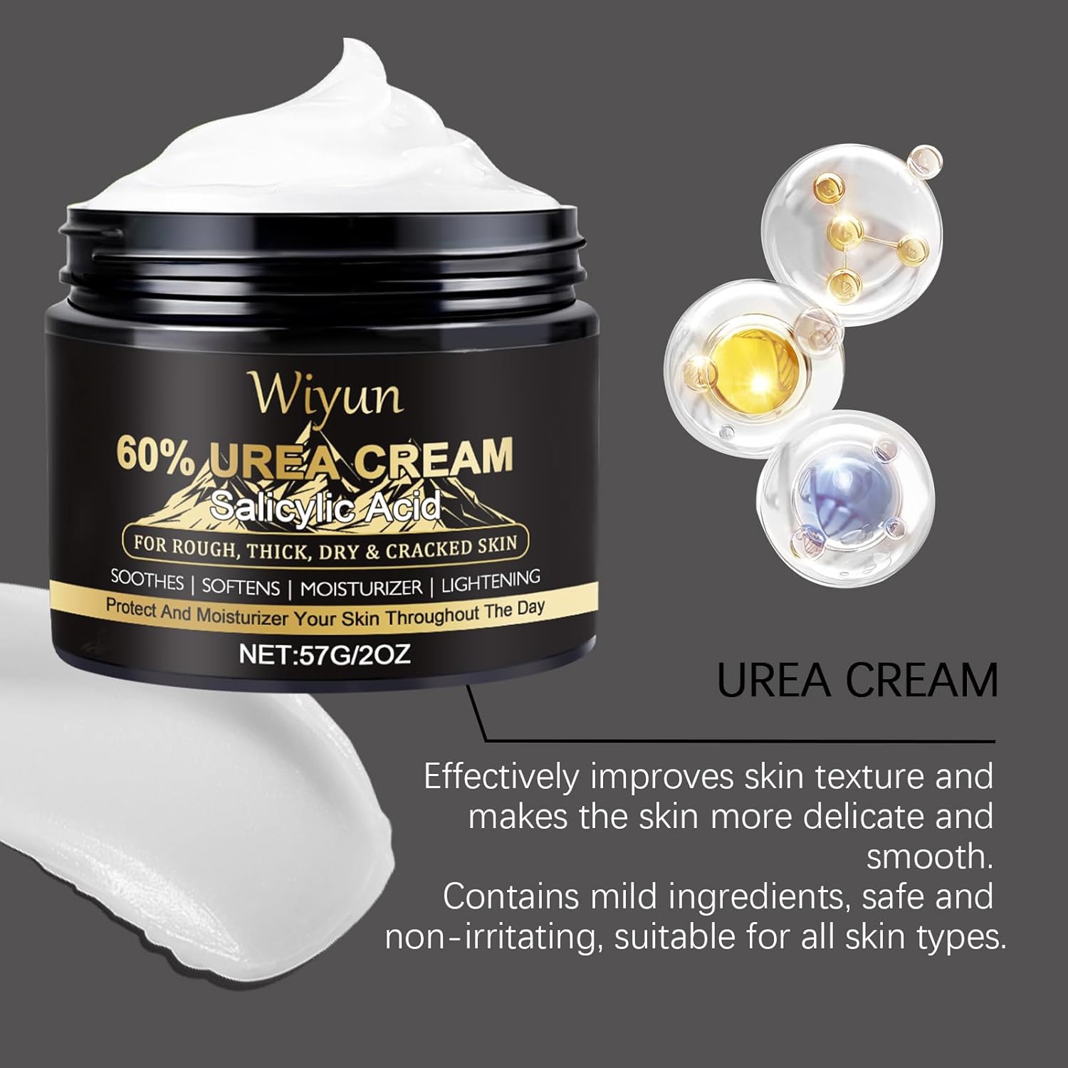 Maximum Strength 60% Urea Cream with 2% Salicylic Acid - Deep Moisturizer for Cracked Heels, Callus Removal - Fast-Absorbing Formula for Dry, Rough, Thick Skin - Non-Greasy Hand & Foot Cream
