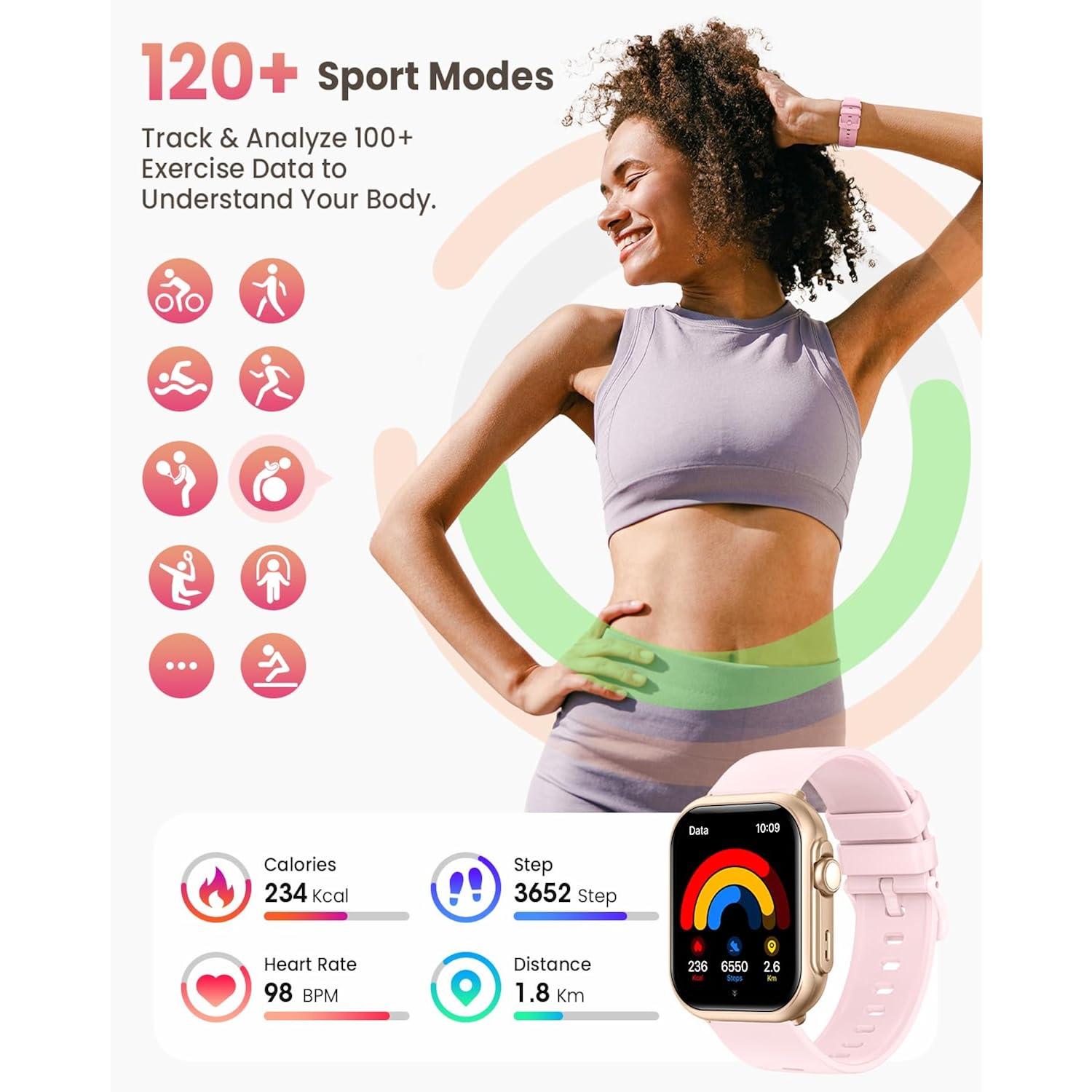 Smart Watch for Women for iPhone Android: 1.85" Smart Watch with 30 Days+ Battery Life Make/Recive Call Heart Rate SpO2 Sleep Monitor 120+ Sport IP68 Waterproof Fitness Tracker Watch Pedometer Reloj