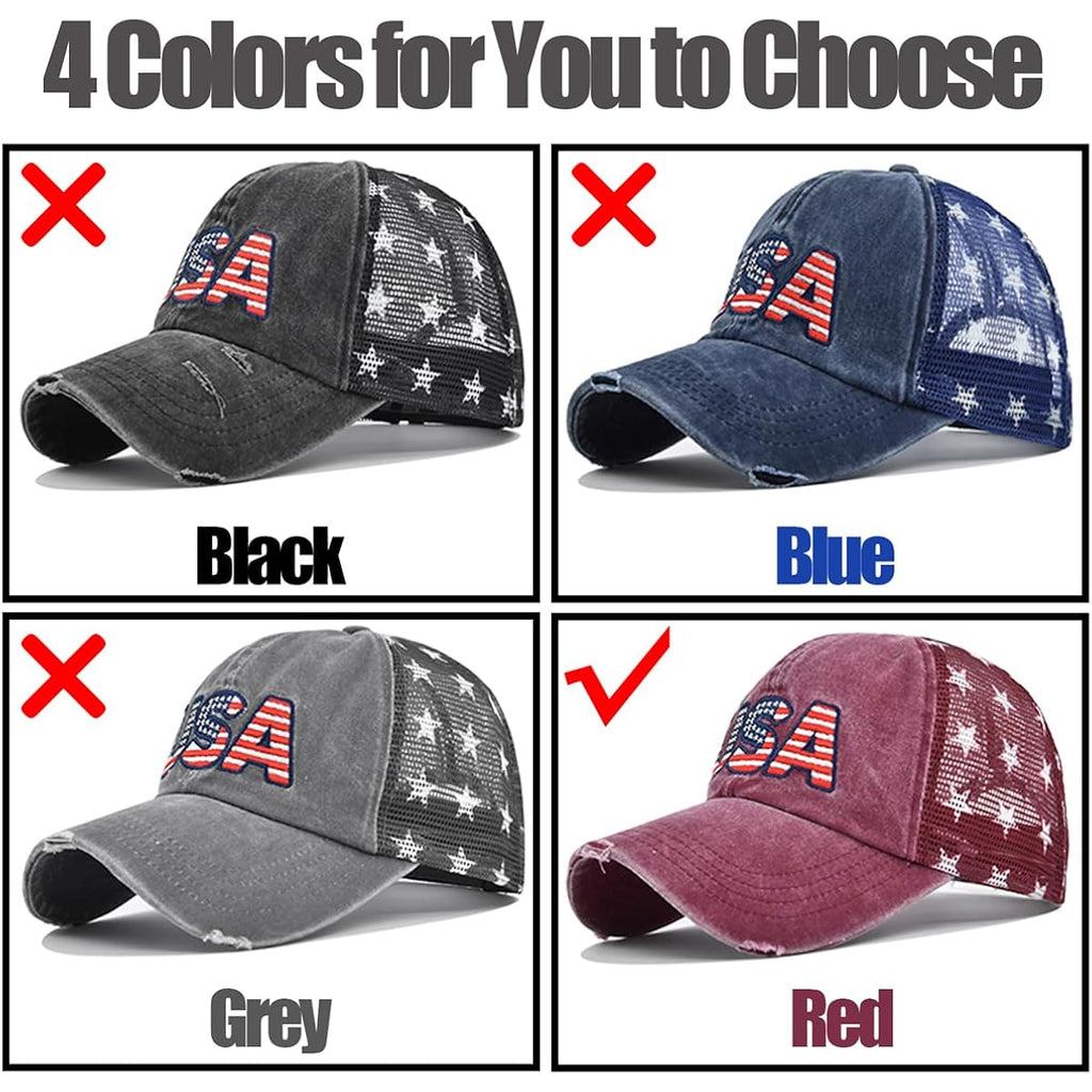 【4 Colors】 Baseball Caps Fourth of July Hat 4th of July Outfits for Women USA Hats 4th of July Accessories for Women 4-red