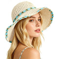 Sun Hats For Women Wide Brim Beach Hat Straw Boho Rainbow Beaded Summer Packable Foldable Bucket Hat For Travel