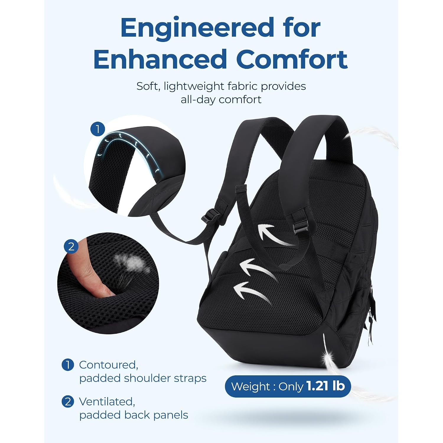 Bagsmart Travel Laptop Backpack, College Backpack For Women, Quilted Small Computer Bookbag, Water-Resistant 15.6 Inch Laptop Casual Bag, Black