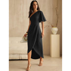 Anrabess Womens One Shoulder Formal Midi Dresses 2026 Summer Wrap High Slit Beach Wedding Guest Party Cocktail Maxi Dress