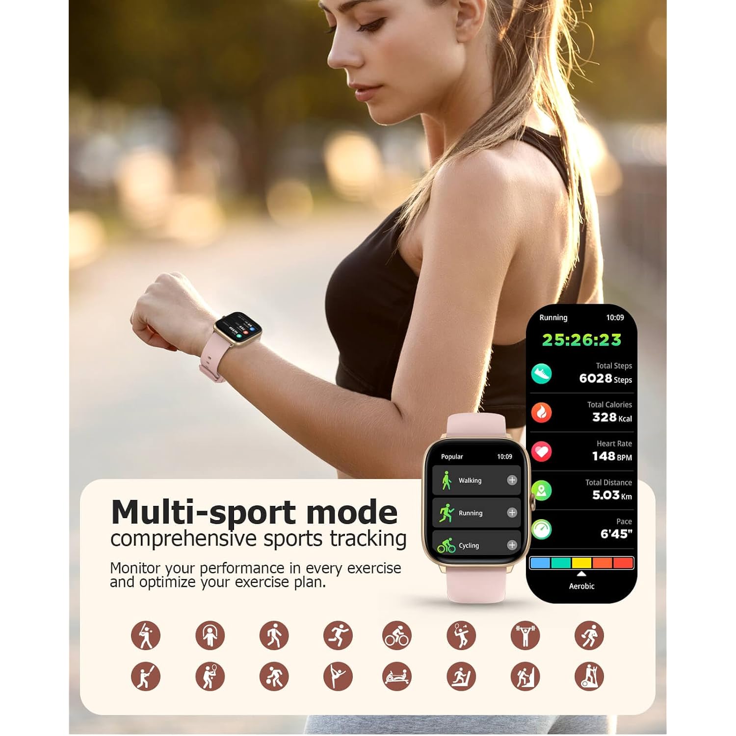 Pink Smart Watch For Women, Bluetooth Call, Blood Pressure, 2.06" Amoled, 118 Sports, Fitness Tracker, Heart Rate/Spo2/Sleep/Stress Monitor, Ip68 Waterproof, Liquid Silicone, Gift For Her Android Ios