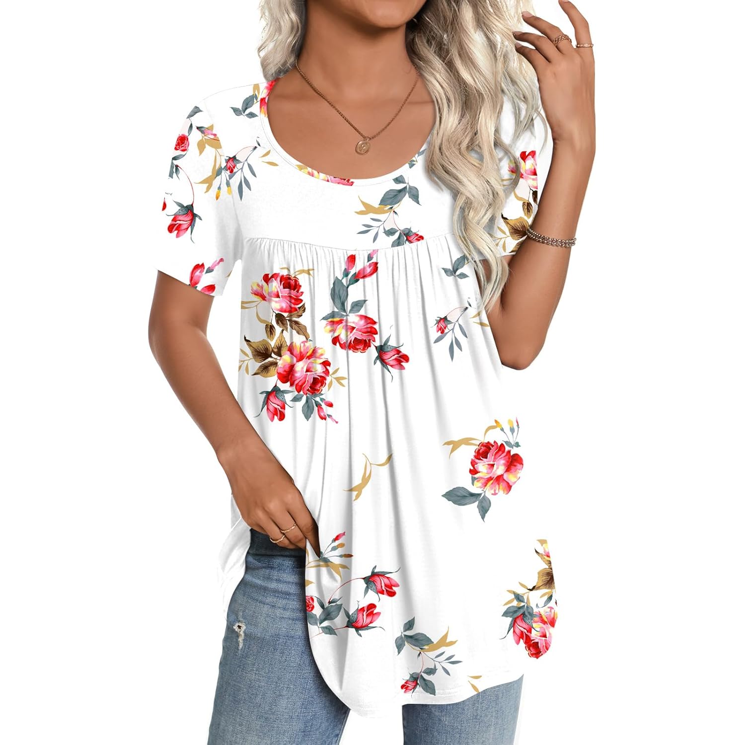Women's 2026 Summer Short Sleeve Tunic Tops Loose Fit Comfy Blouses Casual Shirts for Leggings M-4XL