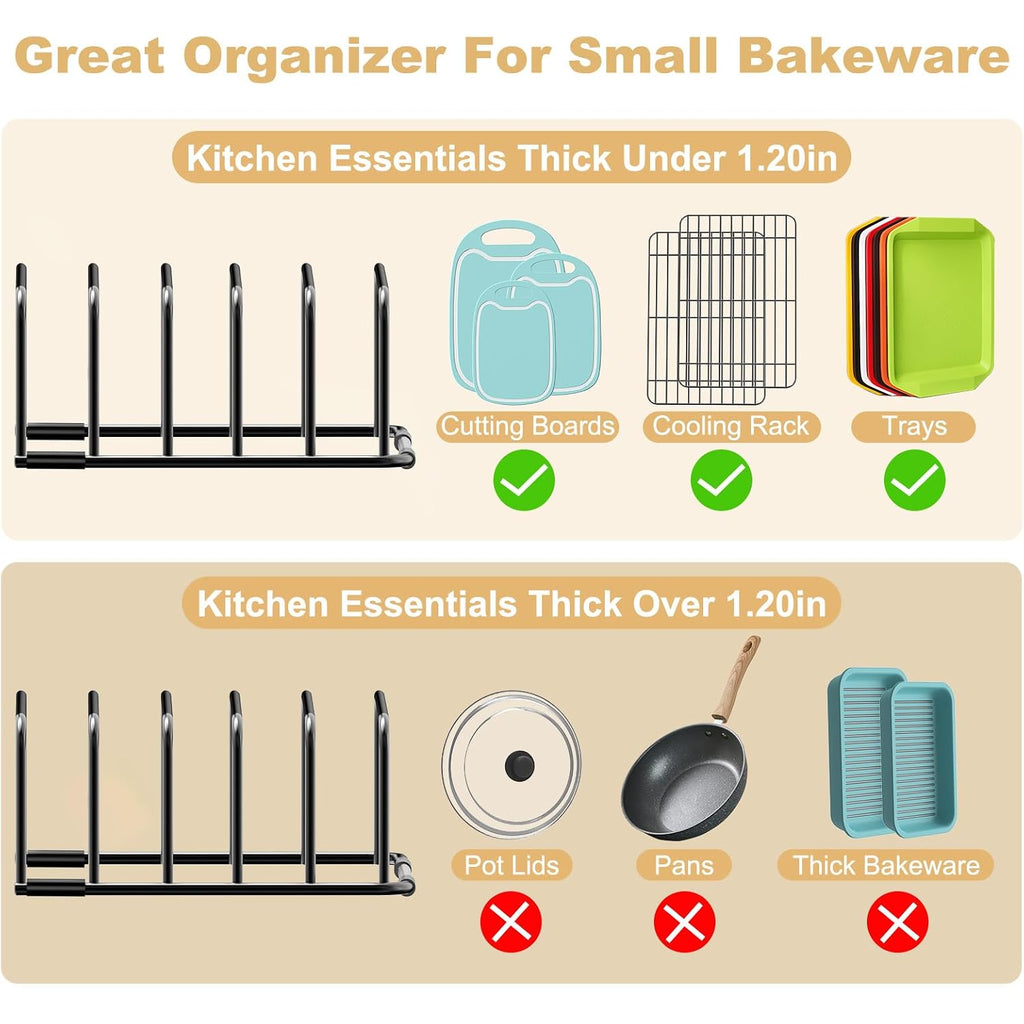 Cutting Board Organizer And Baking Sheet Rack, [2-Pack] Black Heavy Duty Metal Cookie Sheet Organizer For Cutting Board Storage & Plate Holder For Cabinet, Tray Dividers For Cabinets