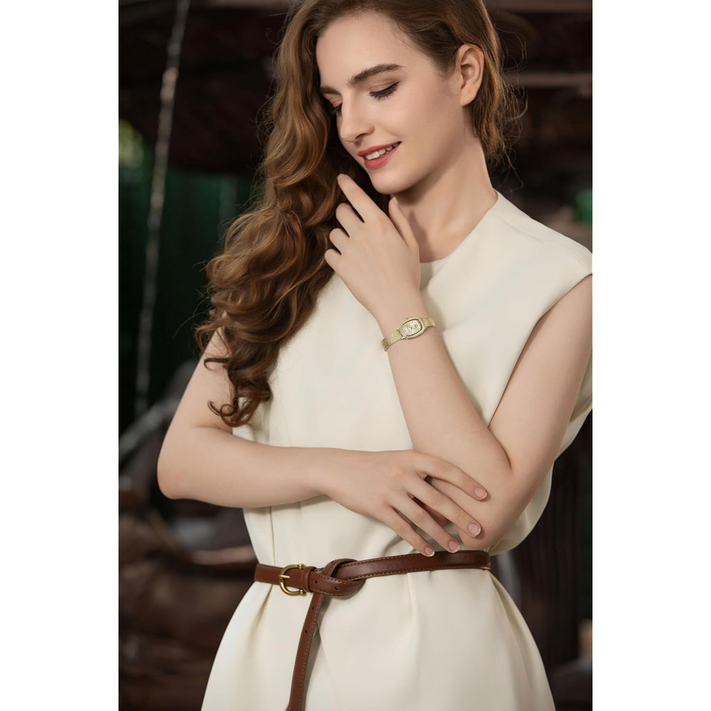 Golden Maple Watches For Women, Dainty Gold Watch With Small Stainless Steel Case, Quartz Movement And Water Resistant, Adjustable Mesh Band