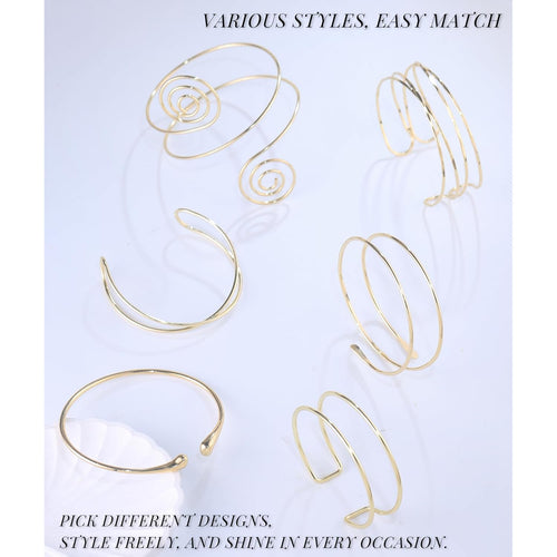 6 Pcs Arm Cuff Jewelry for Women - Adjustable Minimalist Boho Upper Arm Cuffs Bracelet Bangle Set for Beach Party Festival Gifts