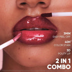 JUDYDOLL Peel Off Stain and Plumping Oil Duo - Long-Lasting Lip Stain with 3D Plumping Gloss, Hydrating and Non-Sticky Formula (#03 Cherry Spark)