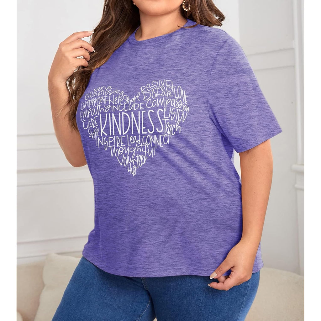 Anbech Womens Plus Size Tops Graphic Tees Short Sleeve Casual T Shirts 2026 Kindness Flowers Print Tunic A1 B-purple