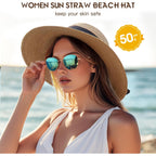 Beach Hat for Women, Wide Brim Sun Straw Hats for Women, Sun Hat Womens UPF 50+ UV Protection, Floppy Foldable Summer Hats