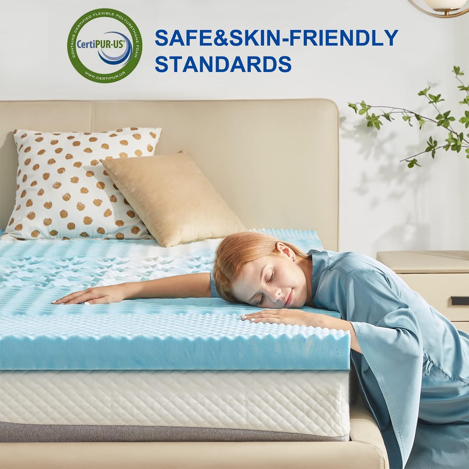 Sinweek 2 Inch Mattress Topper 5-Zone Memory Foam Mattress Topper Pressure Relief Soft Mattress Pad, Certipur-Us Certified, Twin Size Blue